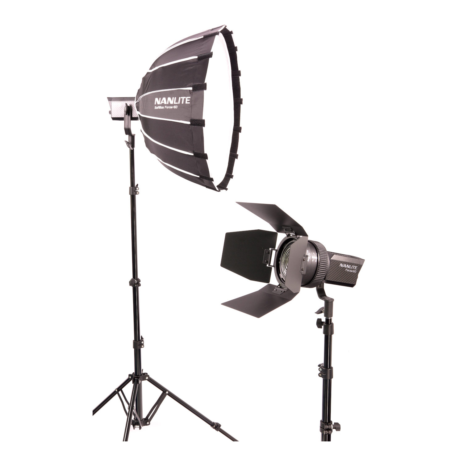 Nanlite Forza 60 LED dual kit met lightstand, softbox, fresnel en koffer