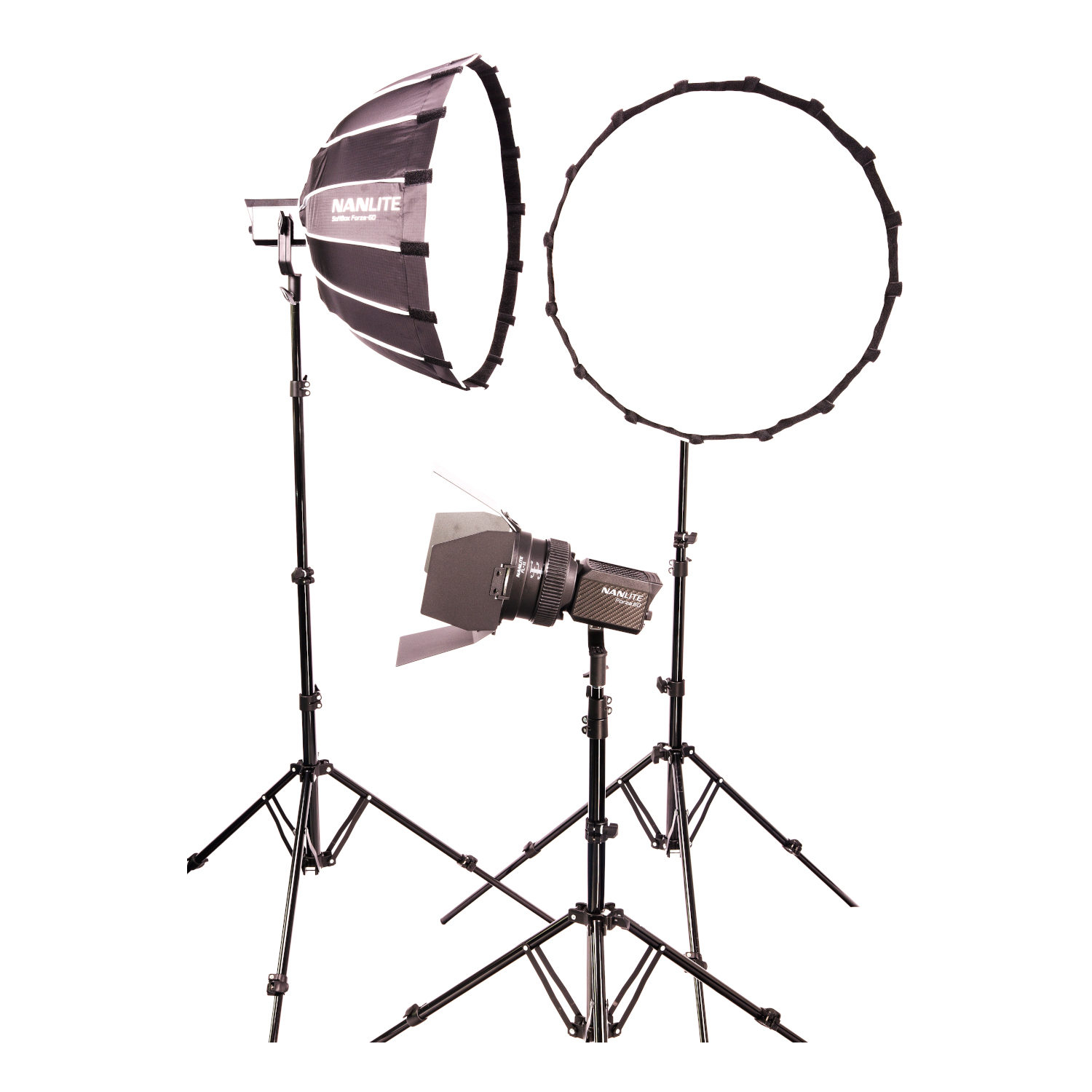 Nanlite Forza 60 LED tripple kit (incl koffer, lampstatieven, softbox en fresnel)