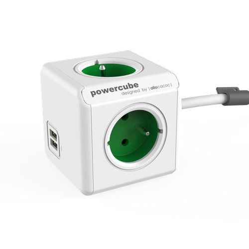 Allocacoc 6403GN/BEEUPC PowerCube Extended | Stekkerdoos | USB poorten | 3 sockets type E (België) | Wit/Groen | 1,5 meter