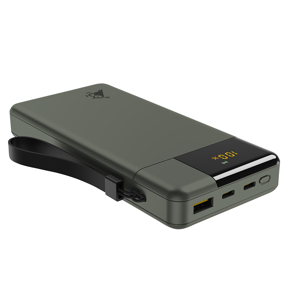Aqiila Powerbank 20000mAh Power Bank Laptop 65W PD-snelladen LCD Scherm 2x USB-C 1x USB-A Pass Through Charging plasticvrije verpakking Powerbird mosgroen