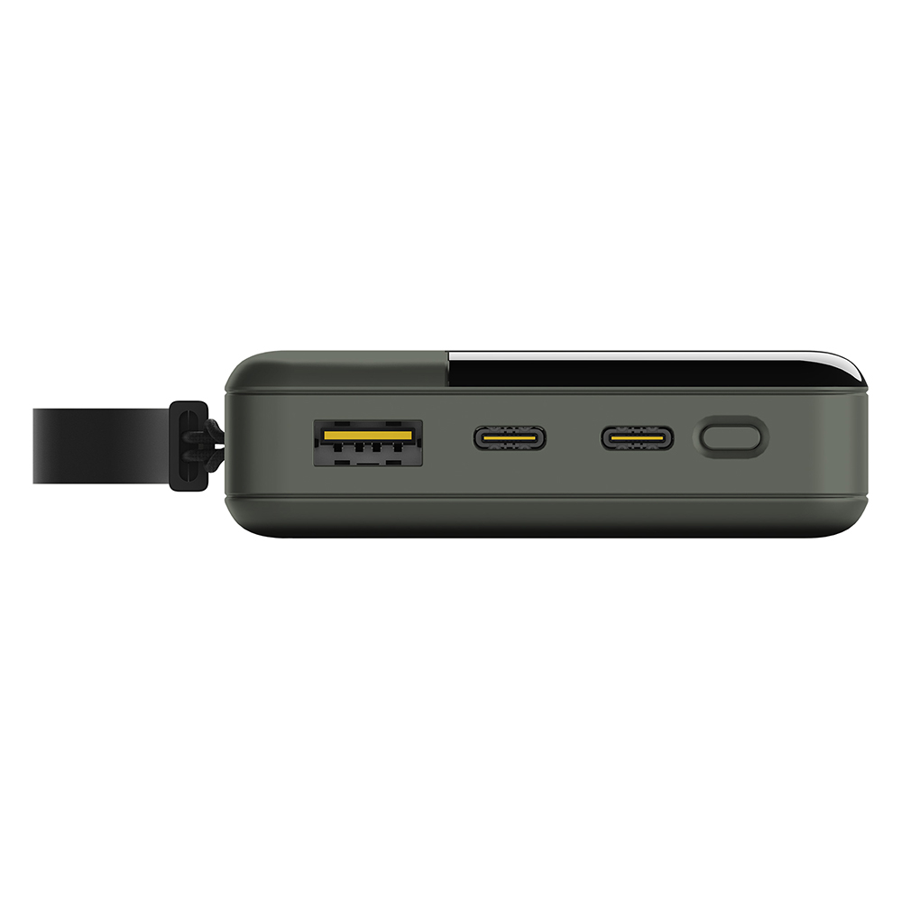 Aqiila Powerbank 20000mAh, 20W PD snelladen, LCD Scherm, 2x USB-C, 1x USB-A, Pass Through Charging, Lichtgewicht, plasticvrije verpakking, Powerbird B20 zwart