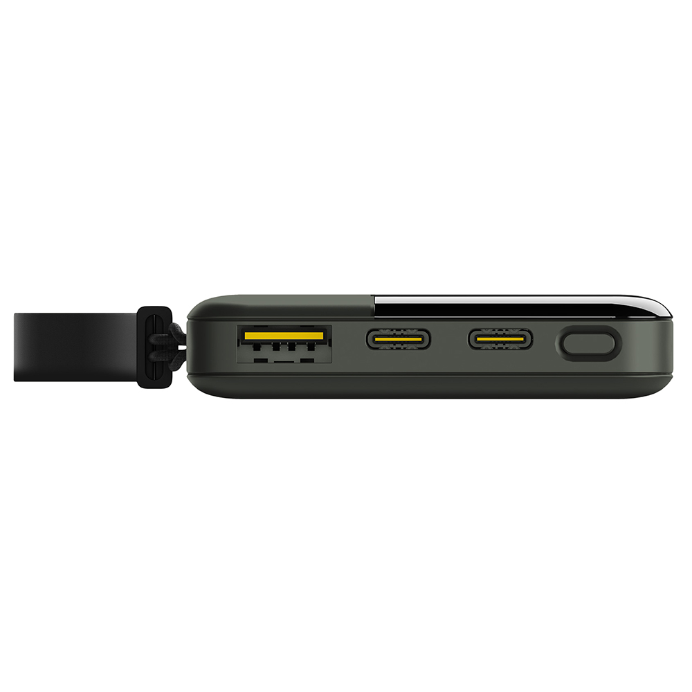 Aqiila Powerbank 5000mAh 12W klein en krachtig Lichtgewicht LCD Scherm 2x USB-C 1x USB-A Pass Through Charging plasticvrije verpakking Powerbird B5 zwart