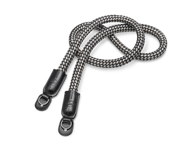 Leica Carrying Strap, round braided rayon & leather cord, cognac, black, white