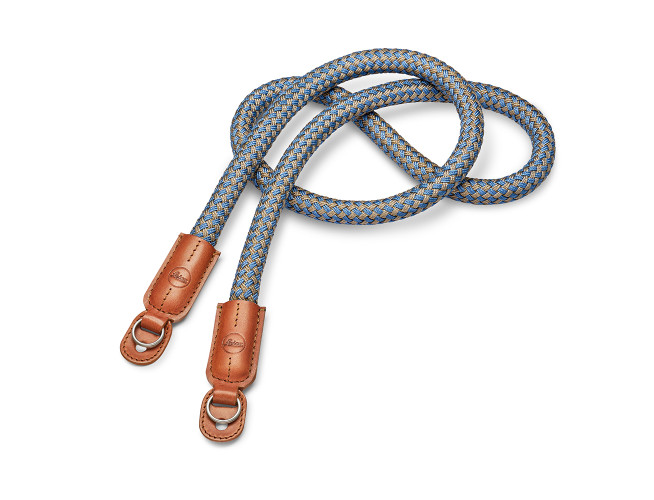 Leica Carrying Strap, round braided rayon & leather cord, cognac, denim blue