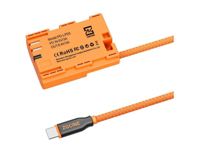 ZGCINE USB-C To LPE6 Dummy Battery Cable (PD-LPE6)