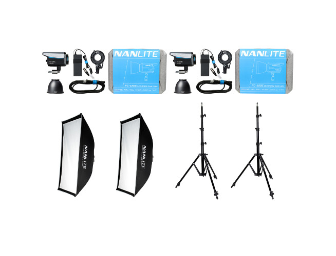 Nanlite FC-120C LED RGBW Spot Light Dual Kit With Softbox Fresnel And Lightstand
