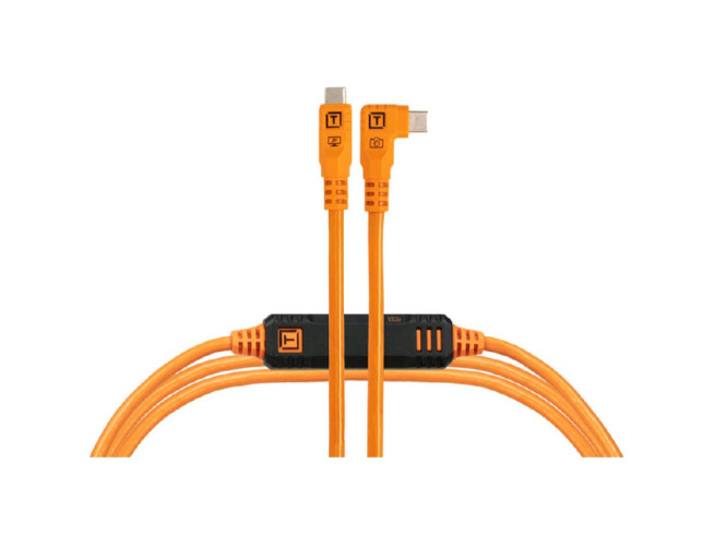 TetherTools TetherPro Optima 10G USB-C 15' (4.6m) Straight to Right, High-Visibility Orange