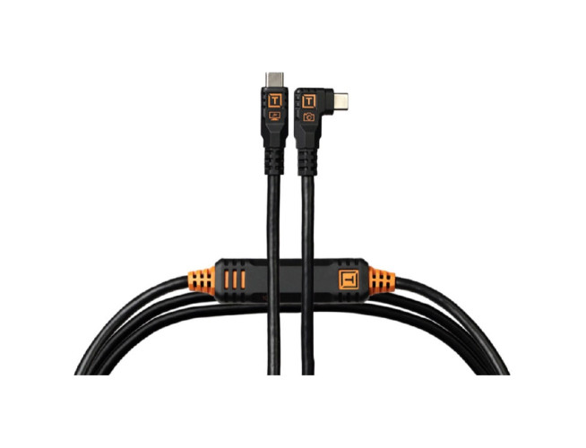 TetherTools TetherPro Optima 10G USB-C 15' (4.6m) Straight to Right, Non-Reflective Black 