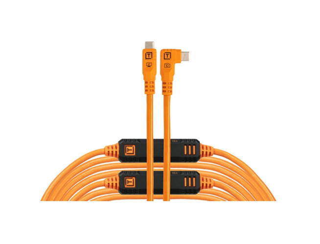 TetherTools TetherPro Optima 10G USB-C 31' (9.4m) Straight to Right, High-Visibility Orange