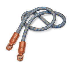 Leica Carrying Strap, round braided rayon & leather cord, cognac, denim blue