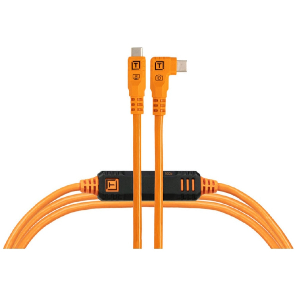 TetherTools TetherPro Optima 10G USB-C 15&apos; (4.6m) Straight to Right, High-Visibility Orange