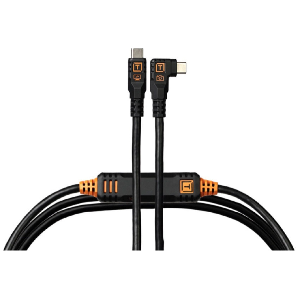 TetherTools TetherPro Optima 10G USB-C 15&apos; (4.6m) Straight to Right, Non-Reflective Black