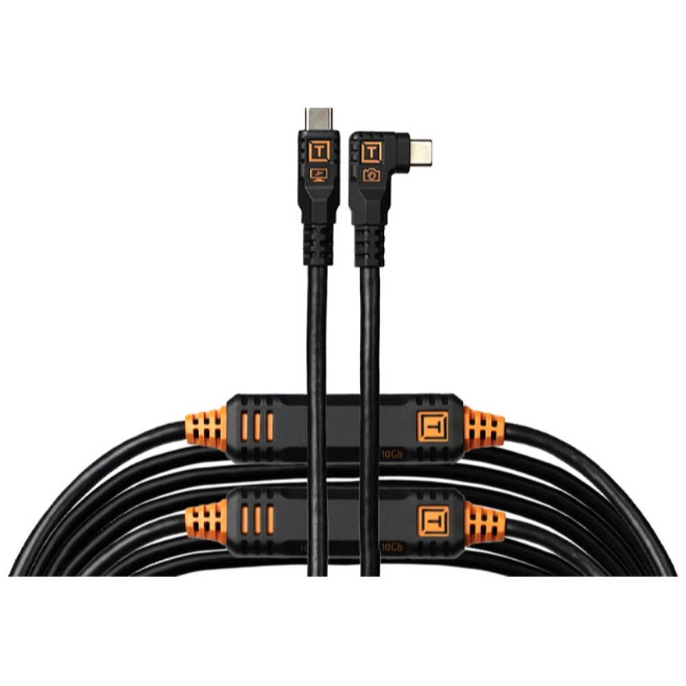 TetherTools TetherPro Optima 10G USB-C 31&apos; (9.4m) Straight to Right, Non-Reflective Black