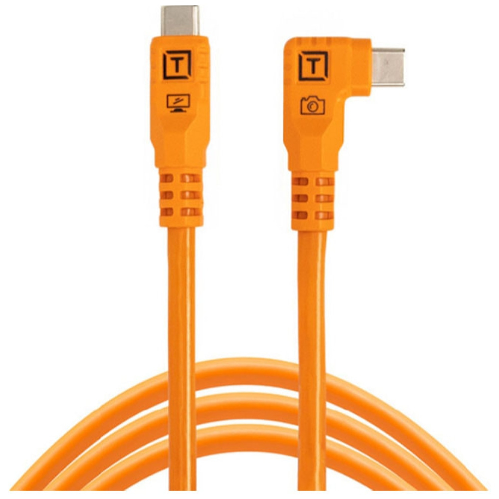 TetherTools TetherPro Optima 10G USB-C 6&apos; (1.8m) Straight to Right, High-Visibility Orange