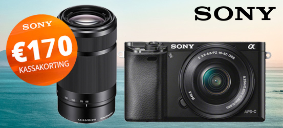 €170 kassakorting op de Sony A6000 + 16-50mm + 55-210mm