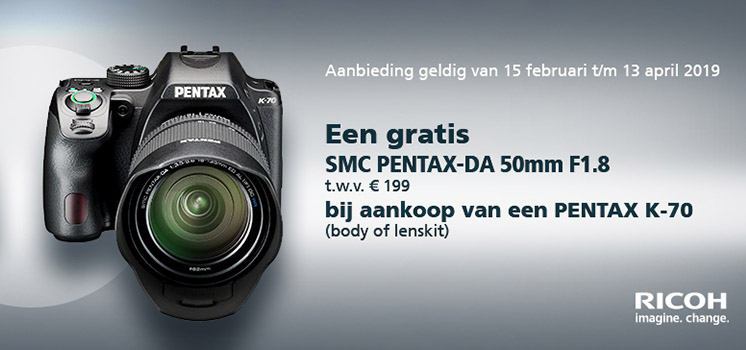 Gratis 50mm F/1.8 bij aankoop van een Pentax K-70