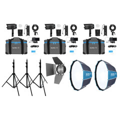 Nanlite Forza 60C RGB Bi-color LED Light Triple Kit With Softbox Fresnel And Lightstand