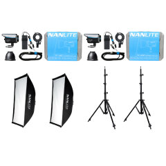 Nanlite FC-120C LED RGBW Spot Light Dual Kit With Softbox Fresnel And Lightstand