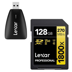 Lexar SDXC Prof UHS-II 1800X 128GB + Gratis geheugenkaartlezer