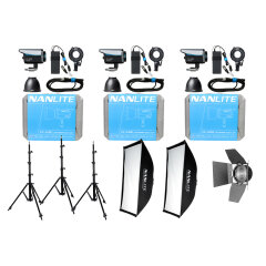Nanlite FC-120C LED RGBW Spot Light Triple Kit With Softbox Fresnel And Lightstand